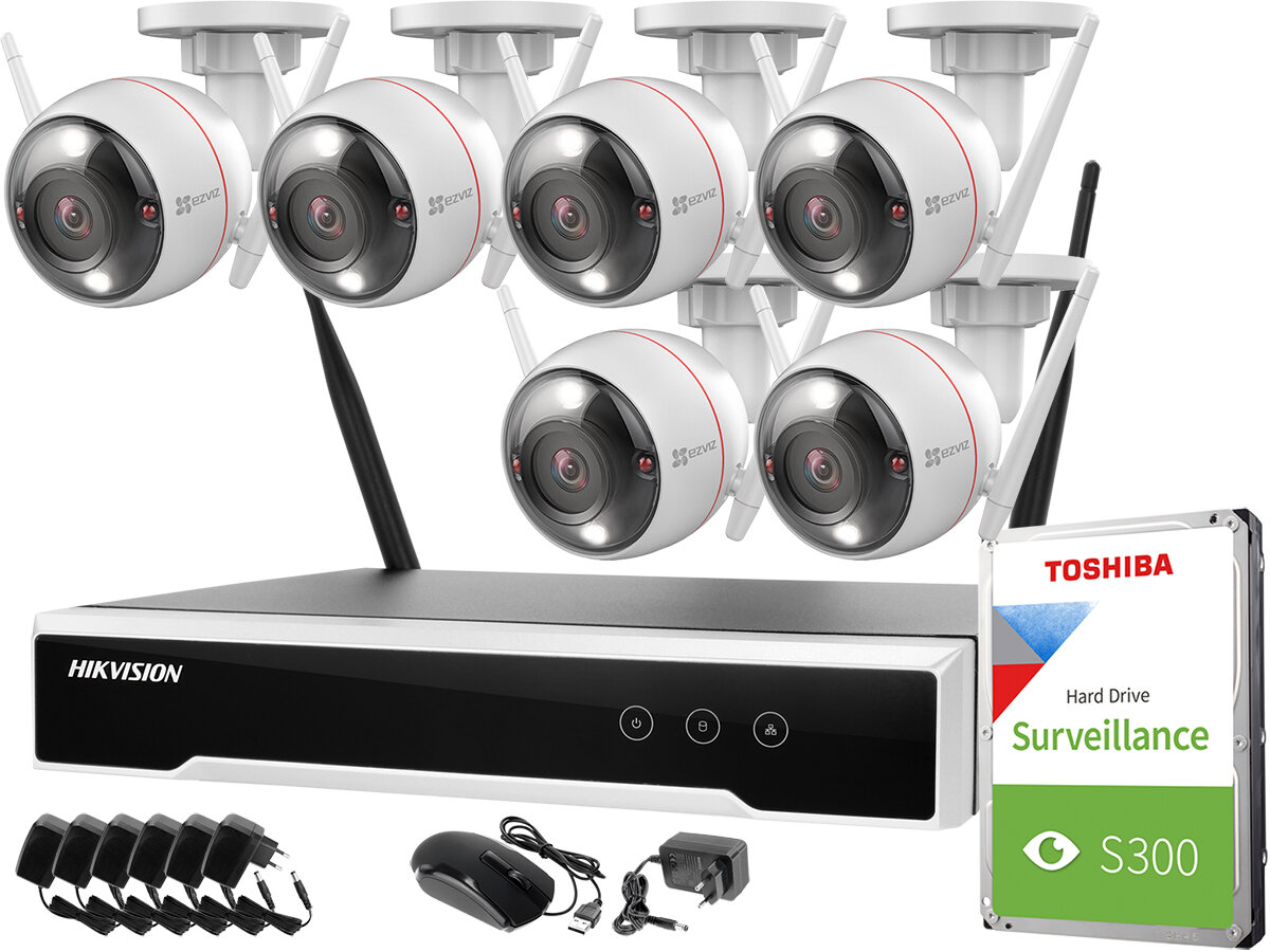 Bezdrôtový monitorovací set Hikvision Ezviz 6x kamera C3T Pro WiFi 4MPx 1TB